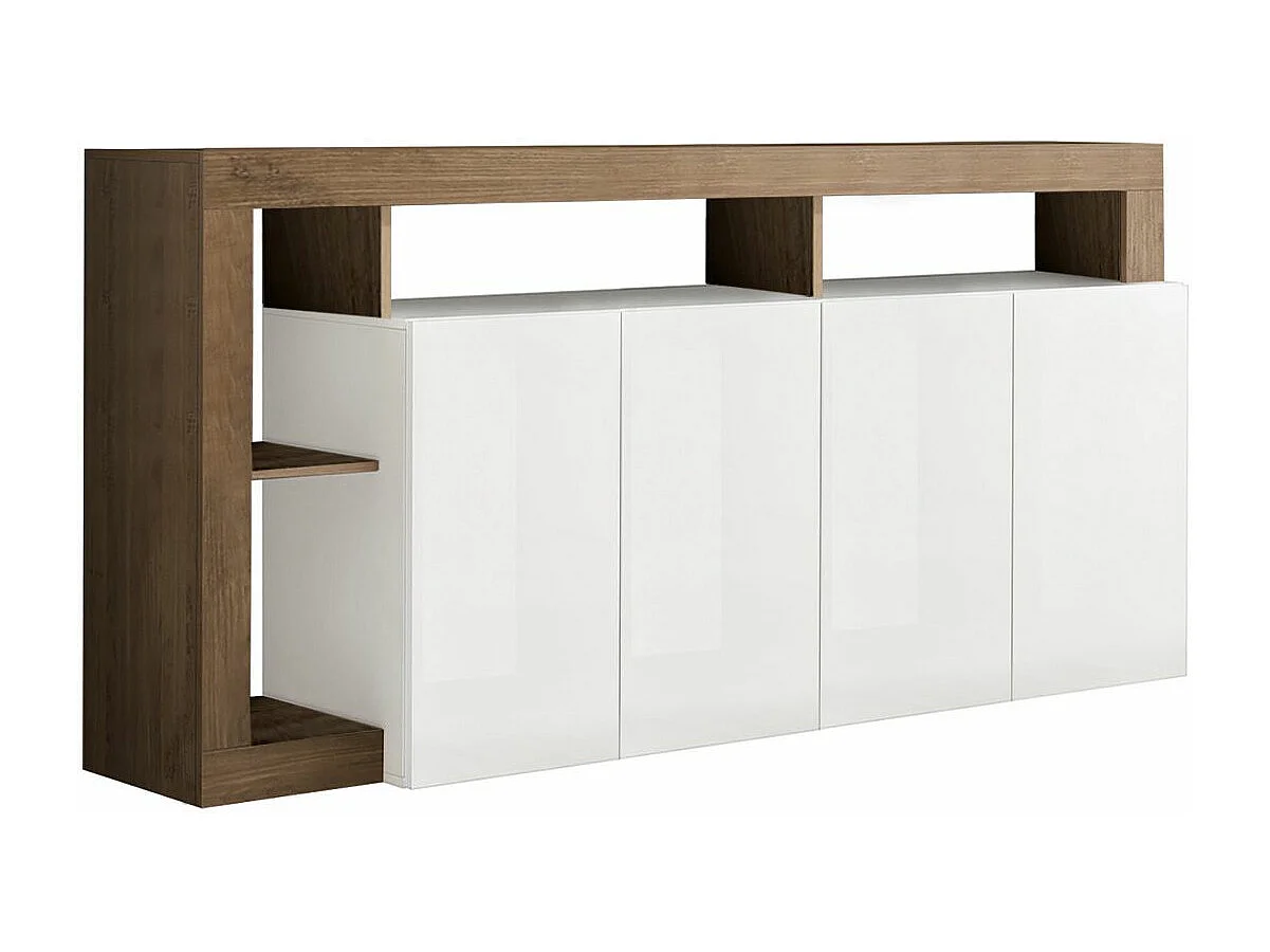 ARTURO - Buffet 4 Portes Blanc Laqué Encadrement Niches Aspect Chêne Mercure