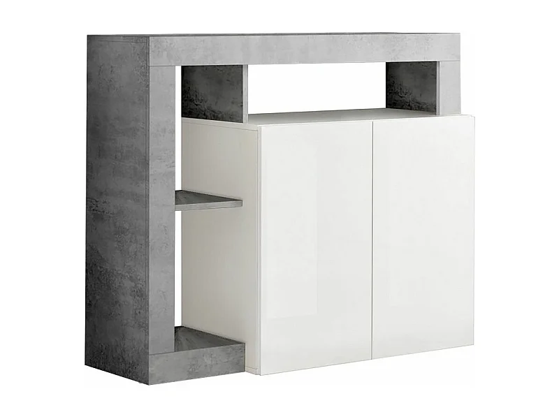 ARTURO - Buffet 2 Portes Blanc Laqué Encadrement Niches Aspect Cimento