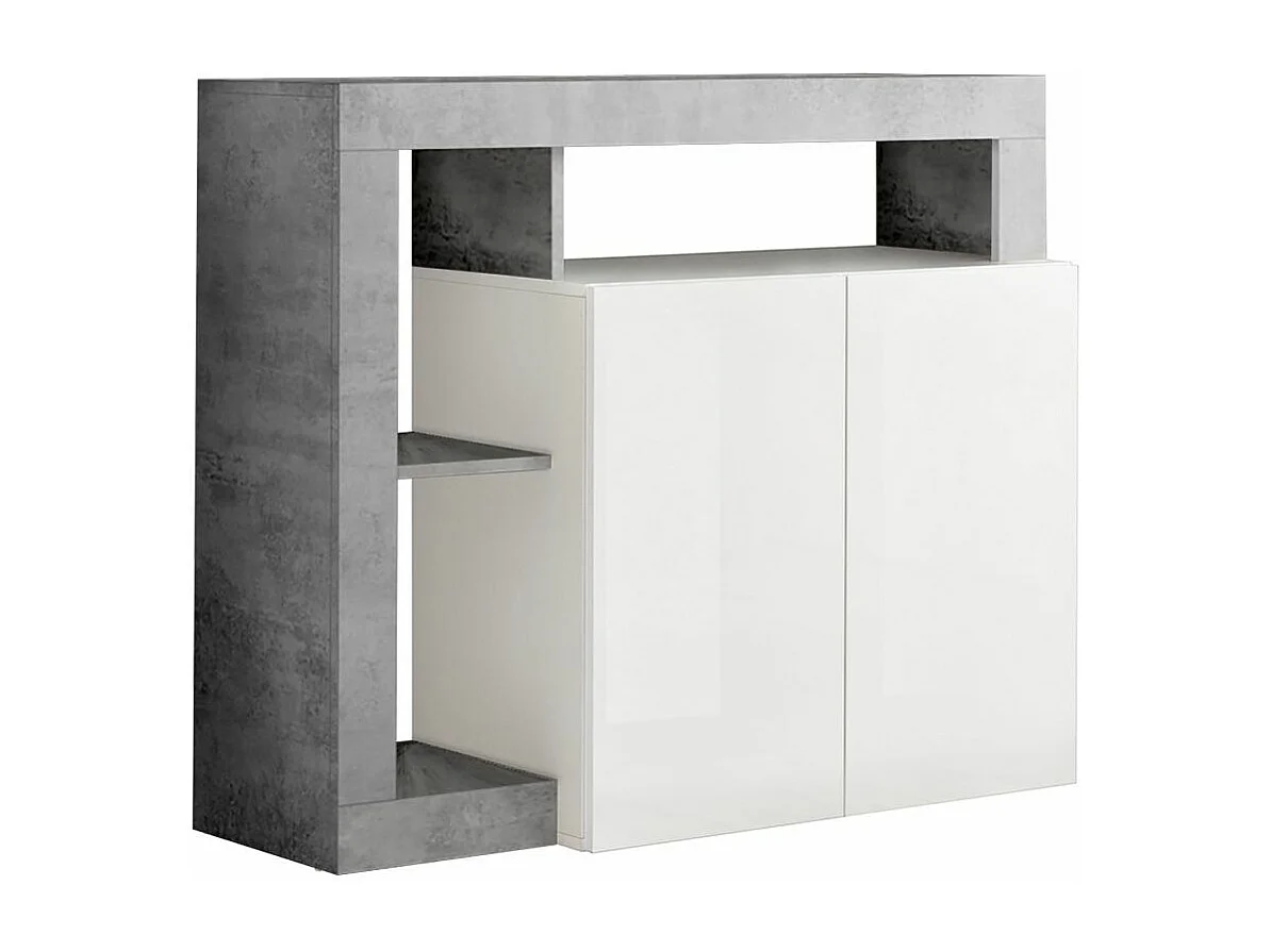 ARTURO - Buffet 2 Portes Blanc Laqué Encadrement Niches Aspect Cimento