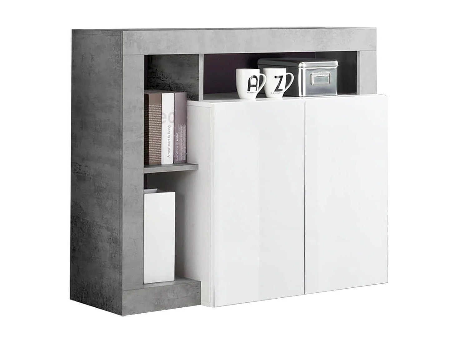 ARTURO - Buffet 2 Portes Blanc Laqué Encadrement Niches Aspect Cimento