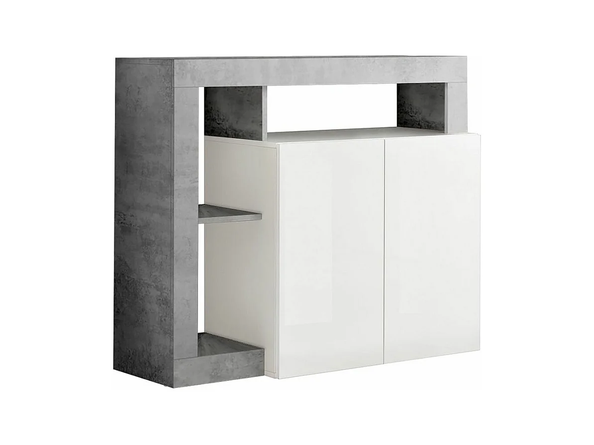 ARTURO - Buffet 2 Portes Blanc Laqué Encadrement Niches Aspect Cimento