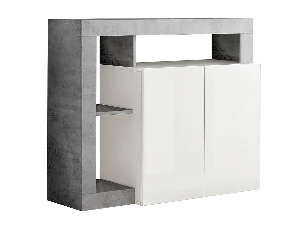 ARTURO - Buffet 2 Portes Blanc Laqué Encadrement Niches Aspect Cimento