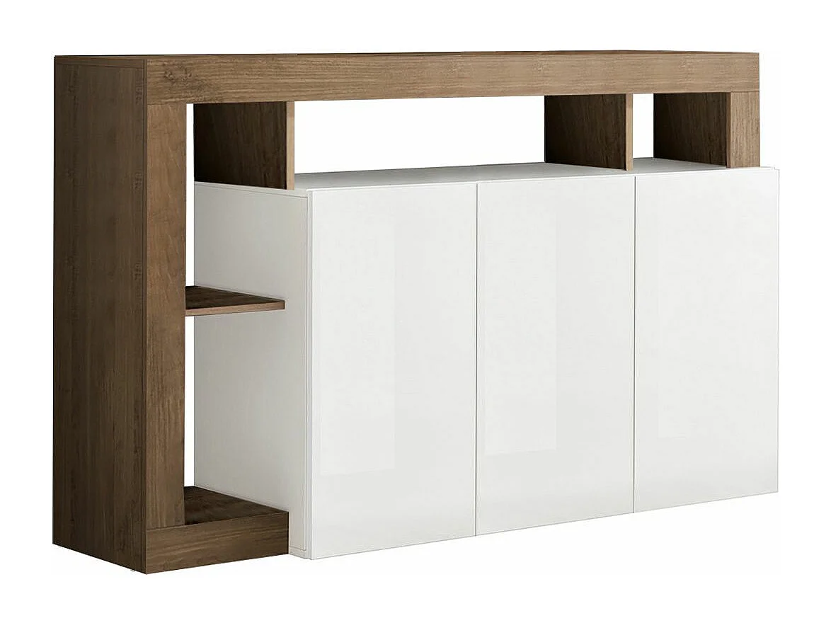 ARTURO - Buffet 3 Portes Blanc Laqué Encadrement Niches Aspect Chêne Mercure