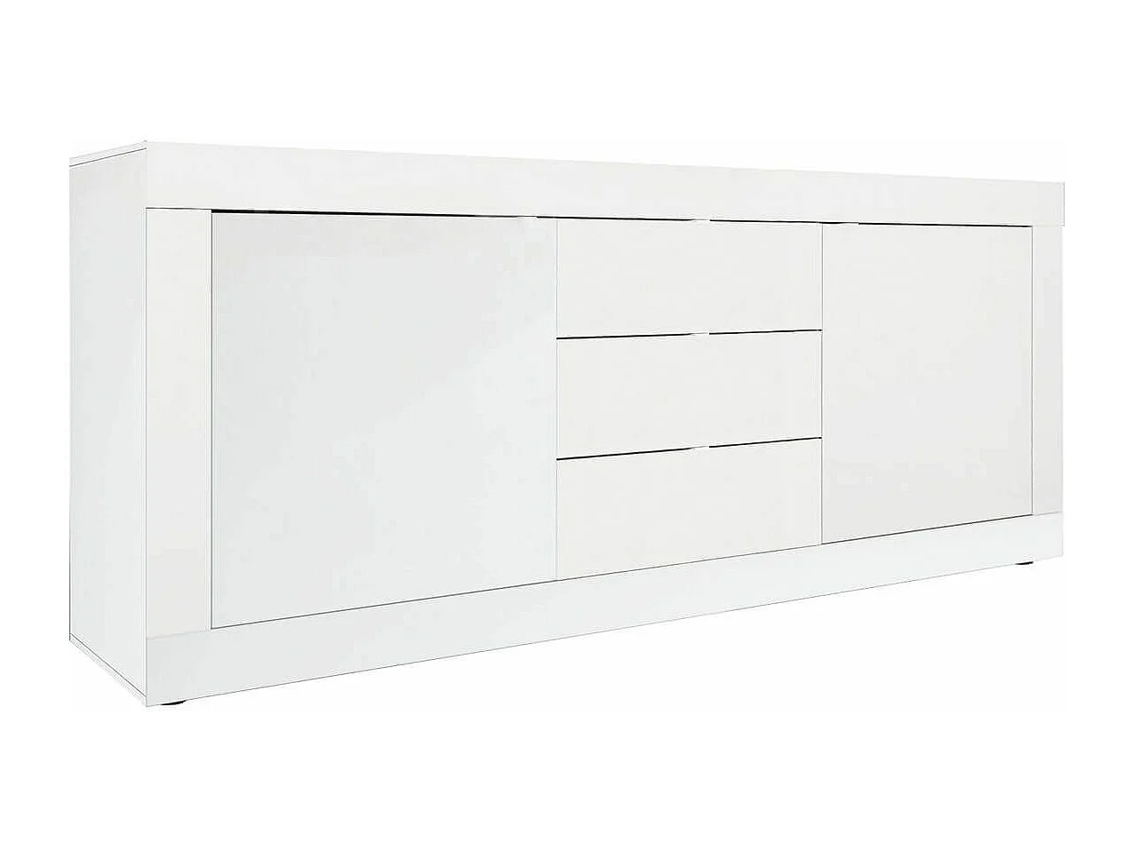 OTELLO - Buffet 2 Portes 3 Tiroirs Finition Blanc Laqué Weiss