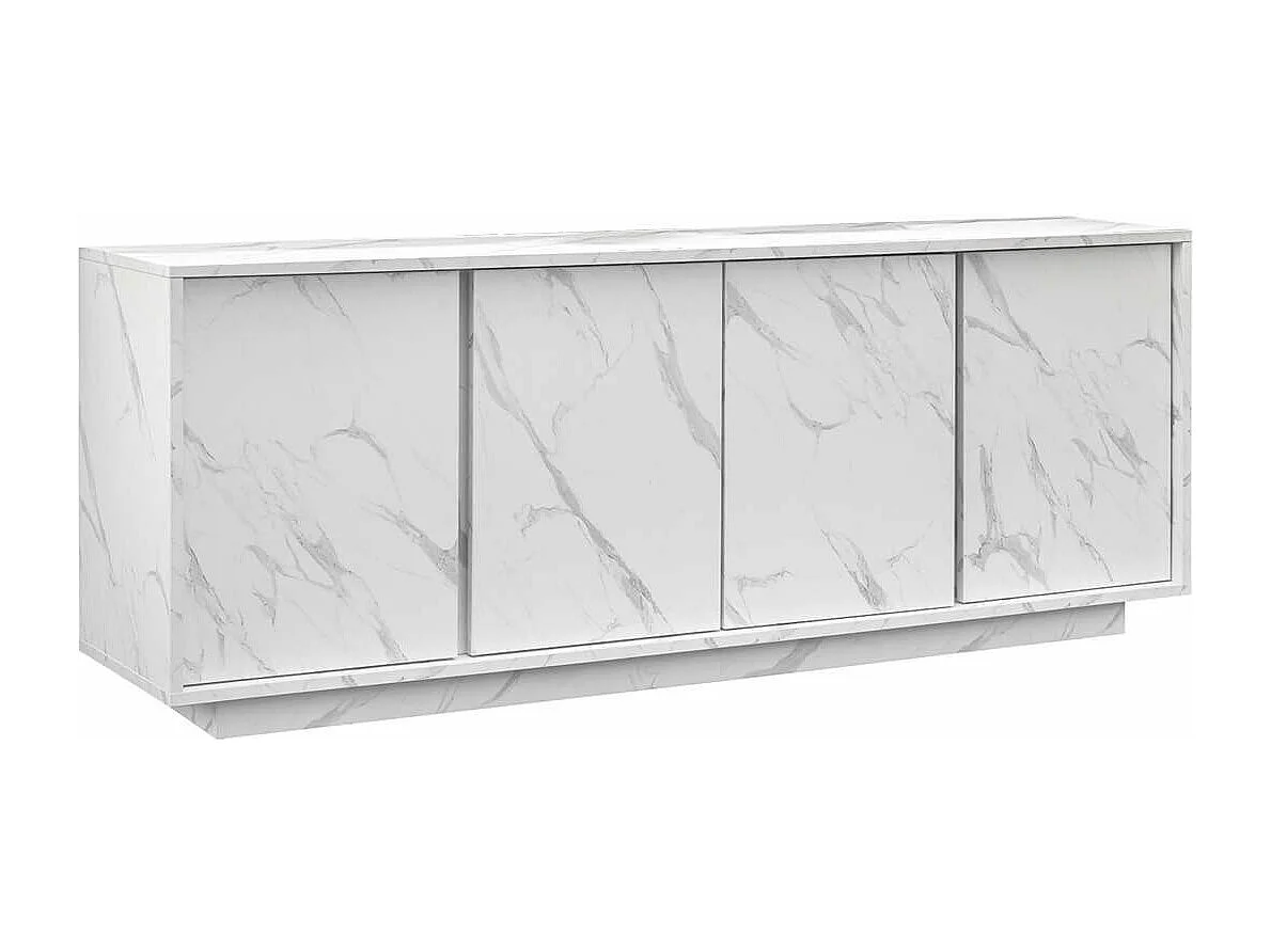 PIRALIA - Buffet 4 Portes Aspect Marbre Blanc