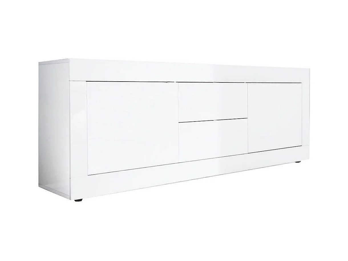 OTELLO - Meuble TV 2 Portes 2 Tiroirs Finition Blanc Laqué Weiss