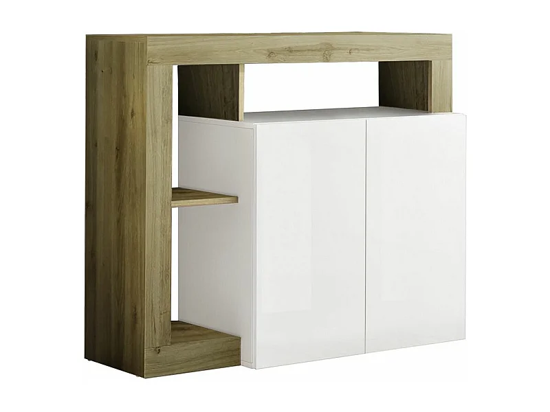 ARTURO - Buffet 2 Portes Blanc Laqué Encadrement Niches Aspect Bois Cadiz