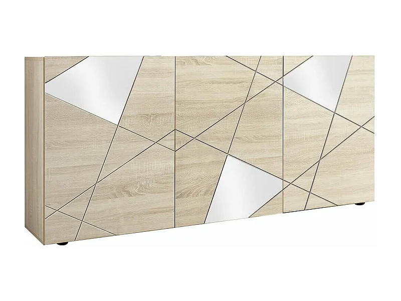 ORIANA - Buffet 3 Portes Finition Bois Samoa avec Sérigraphies et Miroirs