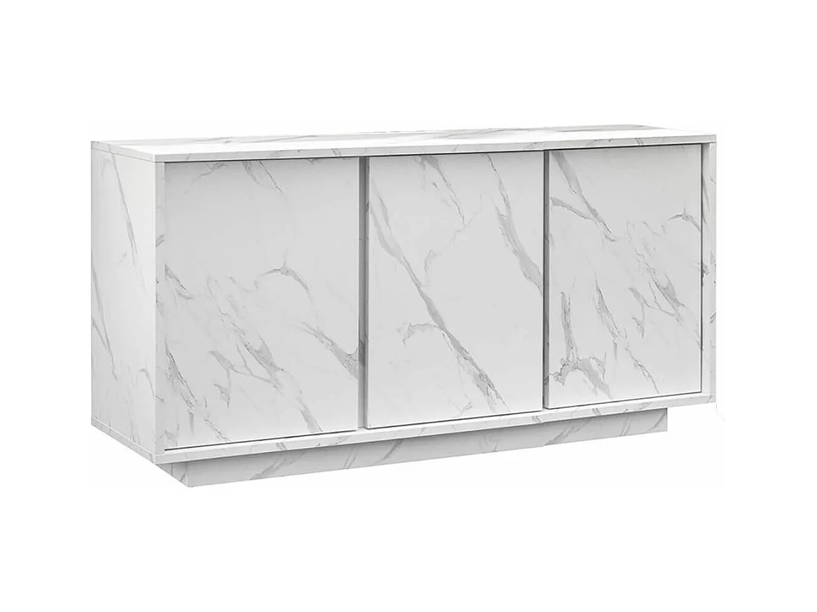 PIRALIA - Buffet 3 Portes Aspect Marbre Blanc