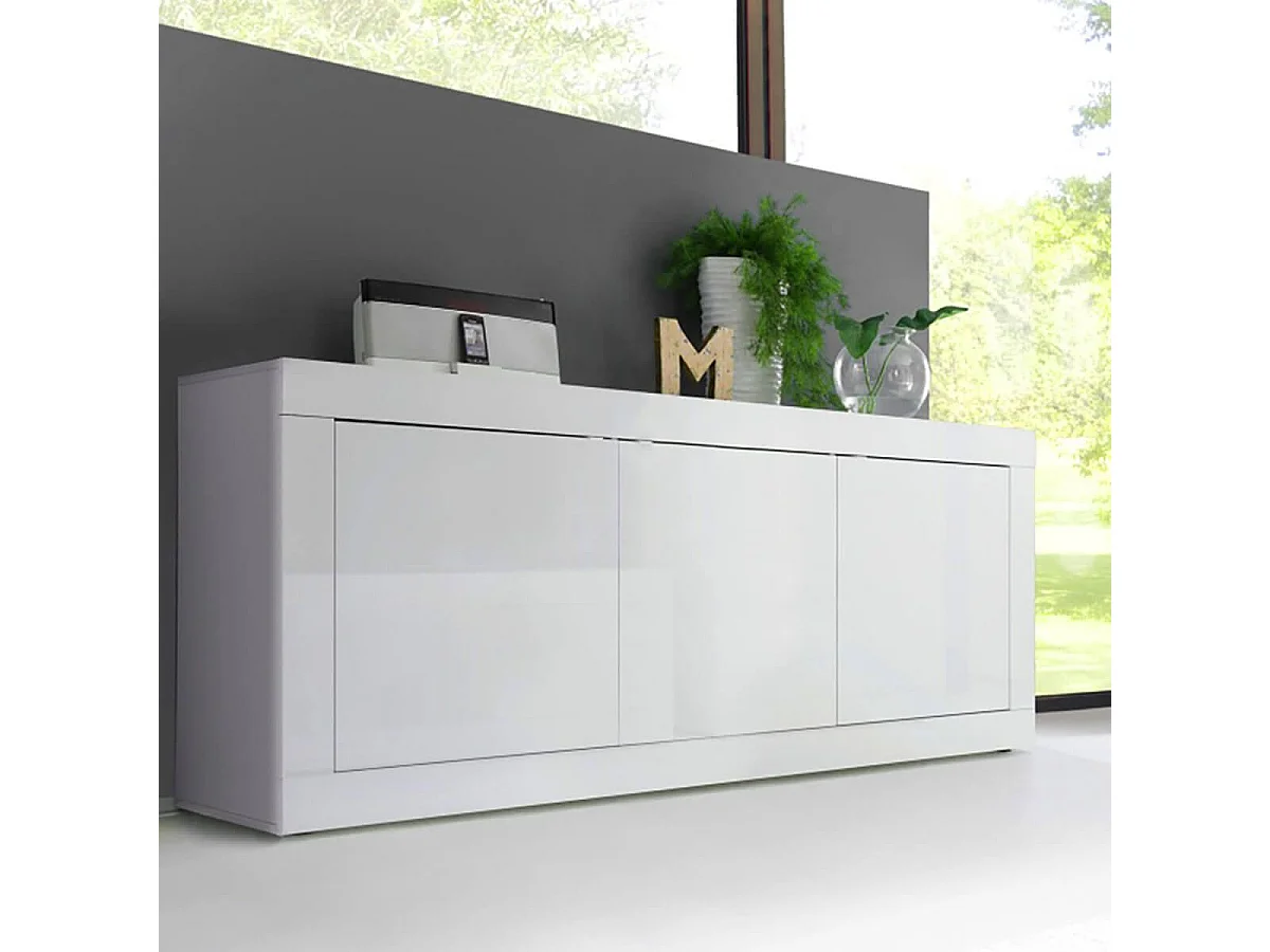 OTELLO - Buffet 3 Portes Finition Blanc Laqué Weiss
