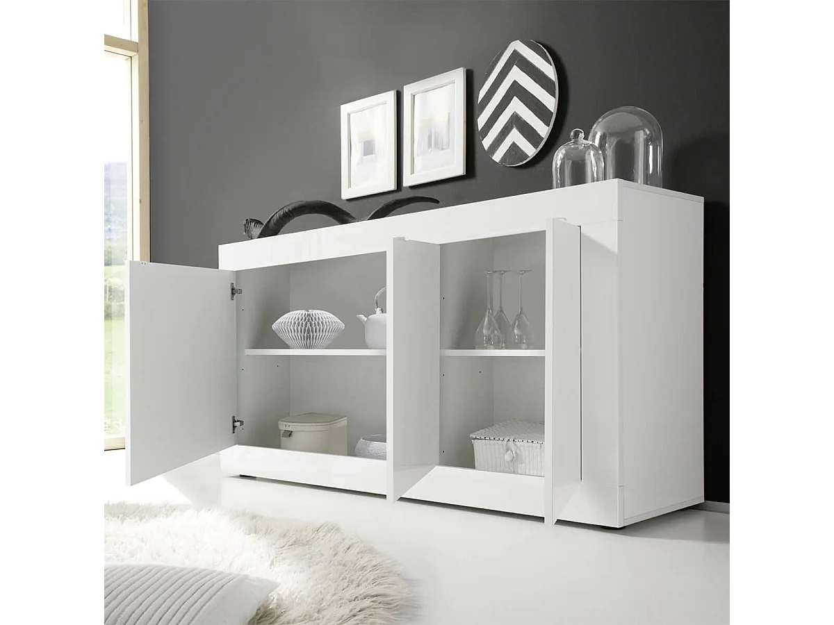 OTELLO - Buffet 3 Portes Finition Blanc Laqué Weiss