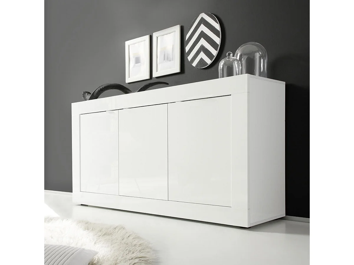OTELLO - Buffet 3 Portes Finition Blanc Laqué Weiss