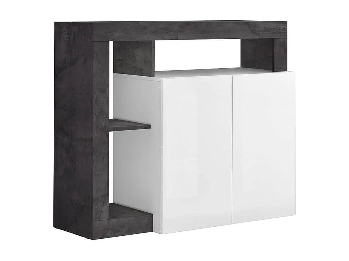 ARTURO - Buffet 2 Portes Blanc Laqué Encadrement Niches Aspect Gris Oxyde