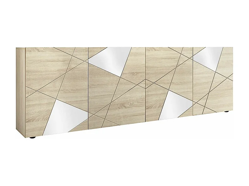 ORIANA - Buffet 4 Portes Finition Bois Samoa avec Sérigraphies et Miroirs