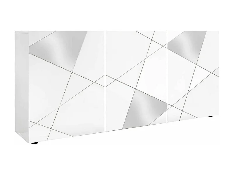 ORIANA - Buffet 3 Portes Finition Blanc Laqué Weiss avec Sérigraphies et Miroirs