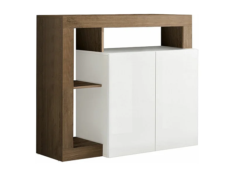 ARTURO - Buffet 2 Portes Blanc Laqué Encadrement Niches Aspect Chêne Mercure