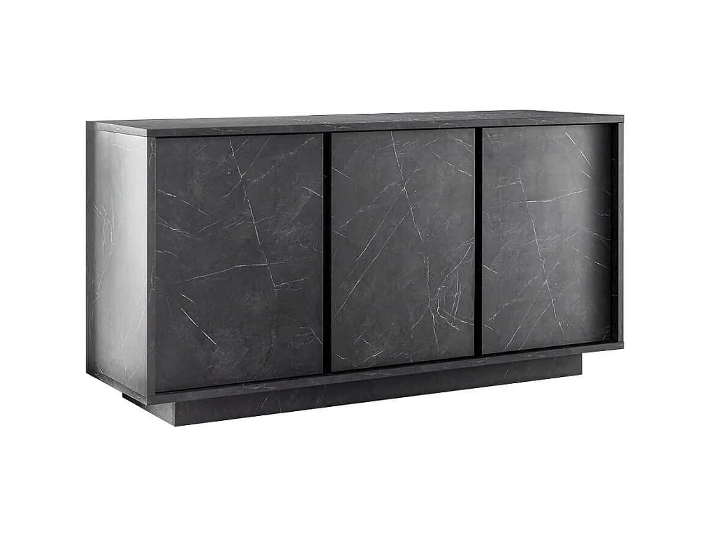 PIRALIA - Buffet 3 Portes Aspect Marbre Gris Anthracite