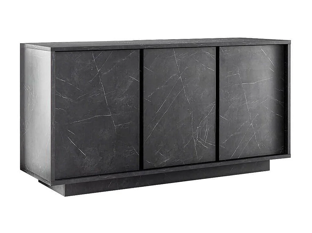PIRALIA - Buffet 3 Portes Aspect Marbre Gris Anthracite