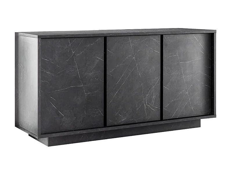 PIRALIA - Buffet 3 Portes Aspect Marbre Gris Anthracite
