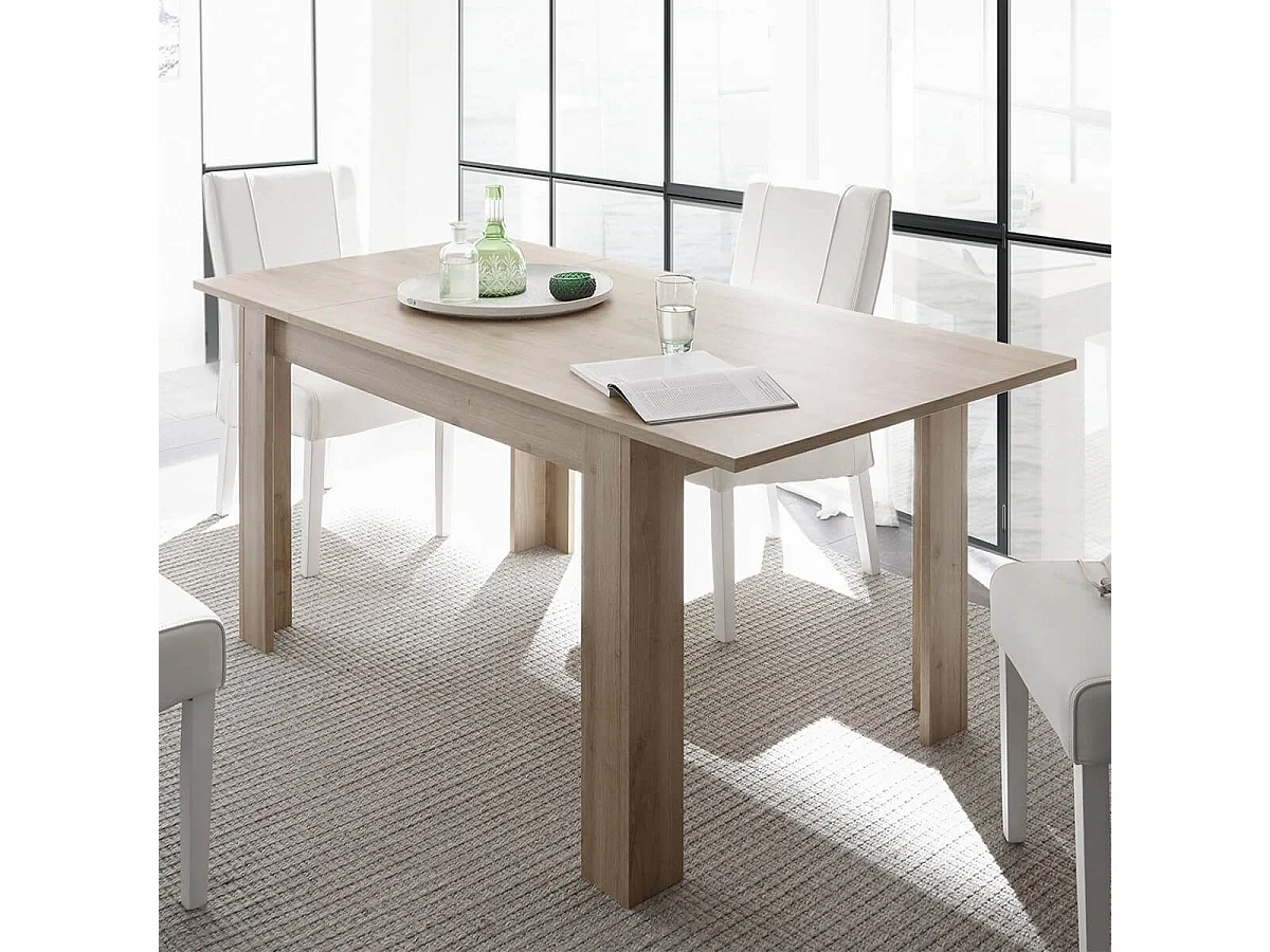CADIZ - Table Repas Extensible Plateau et Pieds Aspect Bois Cadiz