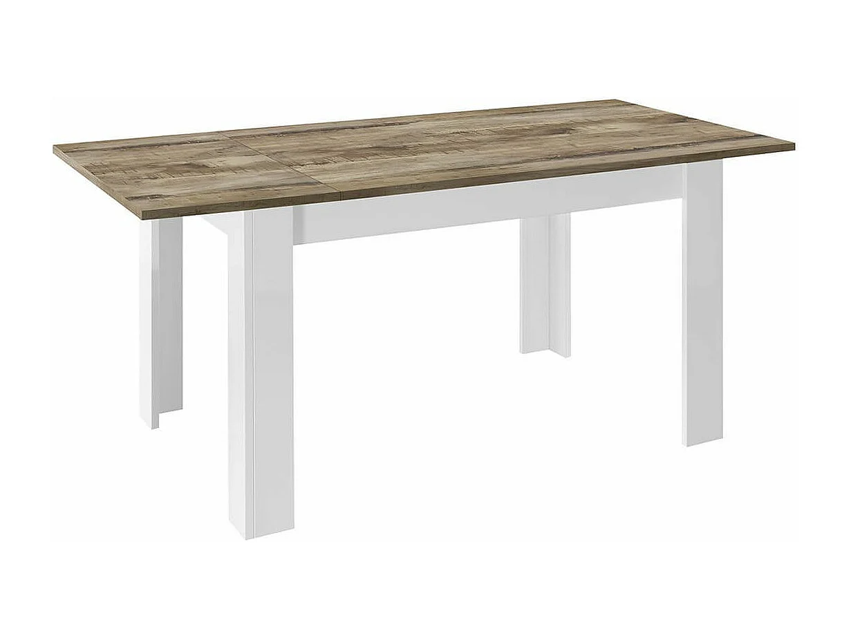 ANTIK - Table Repas Extensible Blanc Laqué Brillant Plateau Aspect Bois Antik