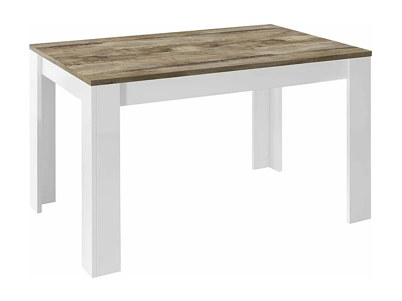 ANTIK - Table Repas Extensible Blanc Laqué Brillant Plateau Aspect Bois Antik