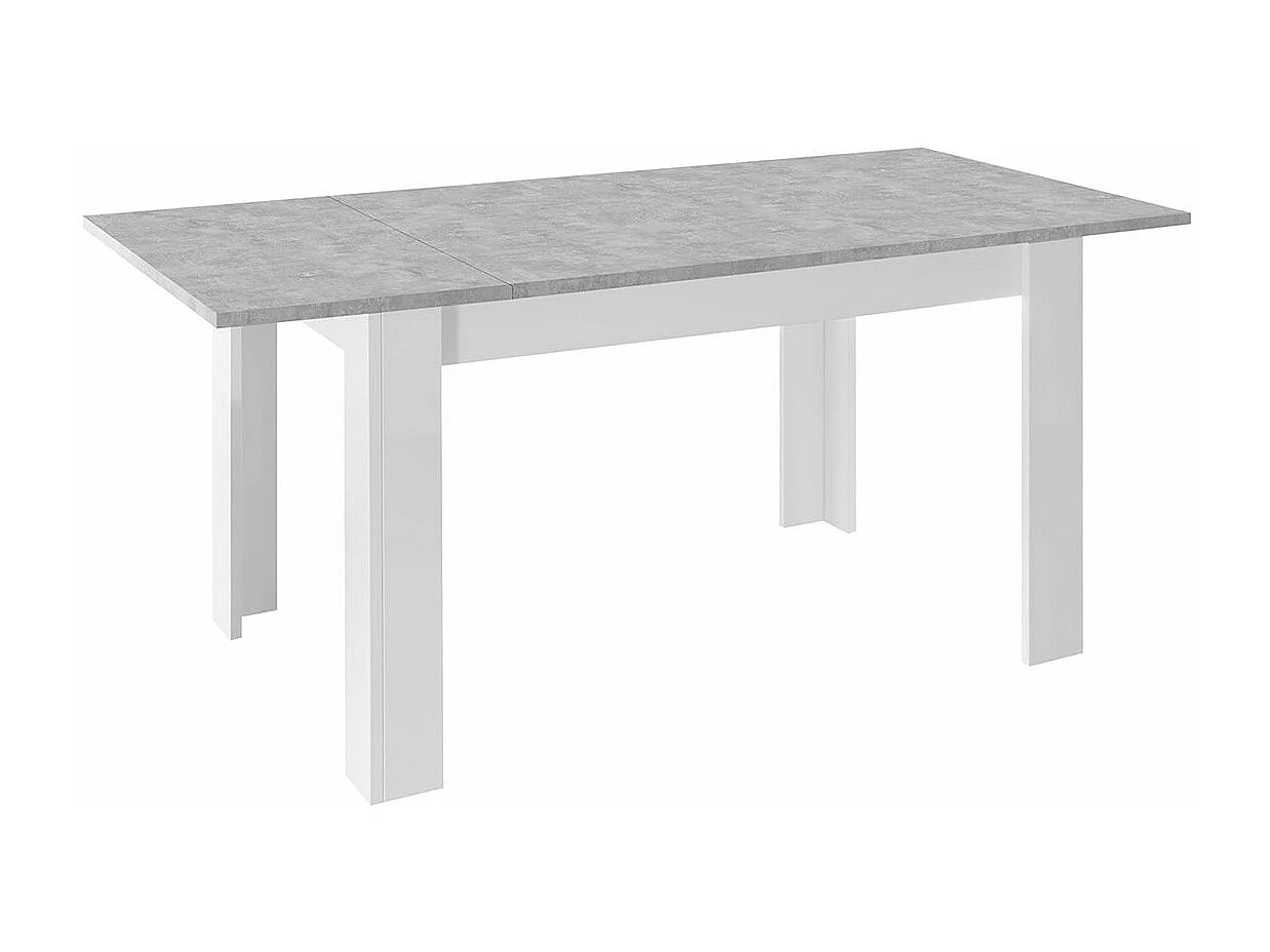 OTELLO - Table Repas Extensible Blanc Laqué Brillant Plateau Aspect Béton