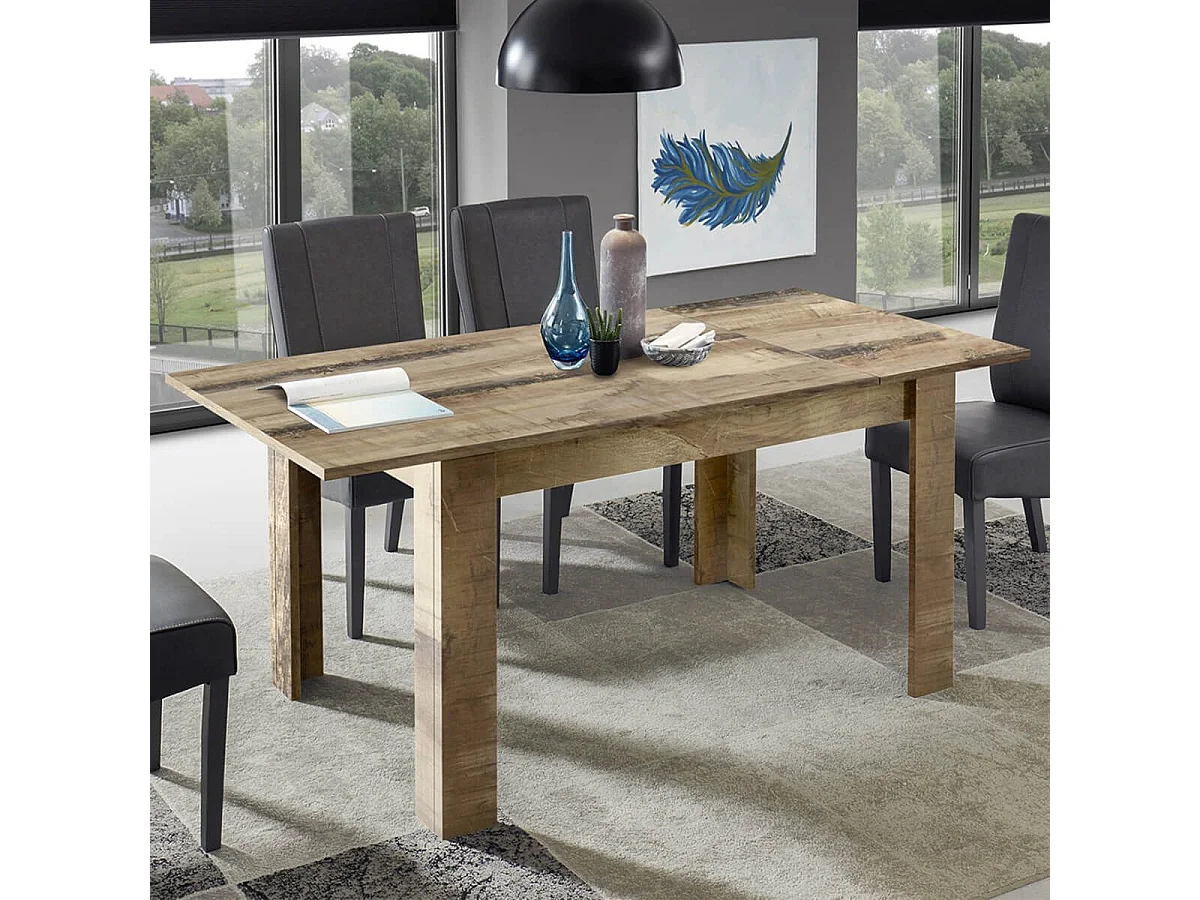 ANTIK - Table Repas Extensible Plateau et Pieds Aspect Bois Antik