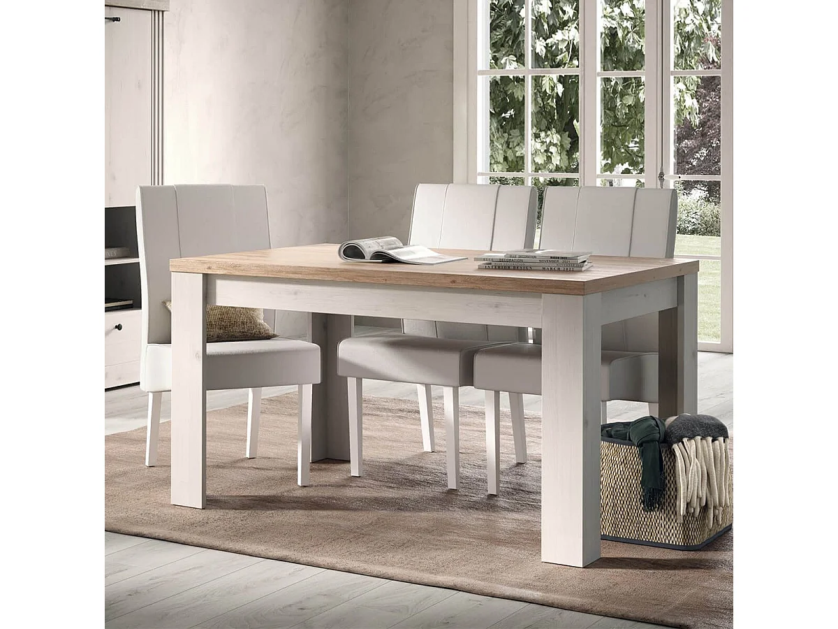 NASHVIL - Table Repas Extensible Aspect Chêne Blanchi et Chêne clair