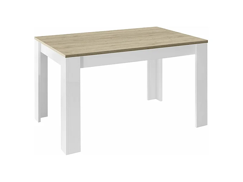 CADIZ - Table Repas Extensible Blanc Laqué Brillant Plateau Aspect Bois Cadiz
