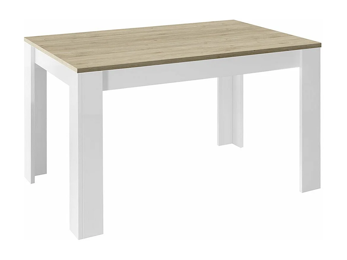 CADIZ - Table Repas Extensible Blanc Laqué Brillant Plateau Aspect Bois Cadiz