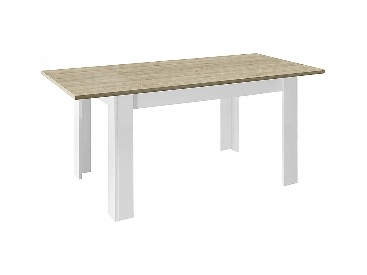 CADIZ - Table Repas Extensible Blanc Laqué Brillant Plateau Aspect Bois Cadiz