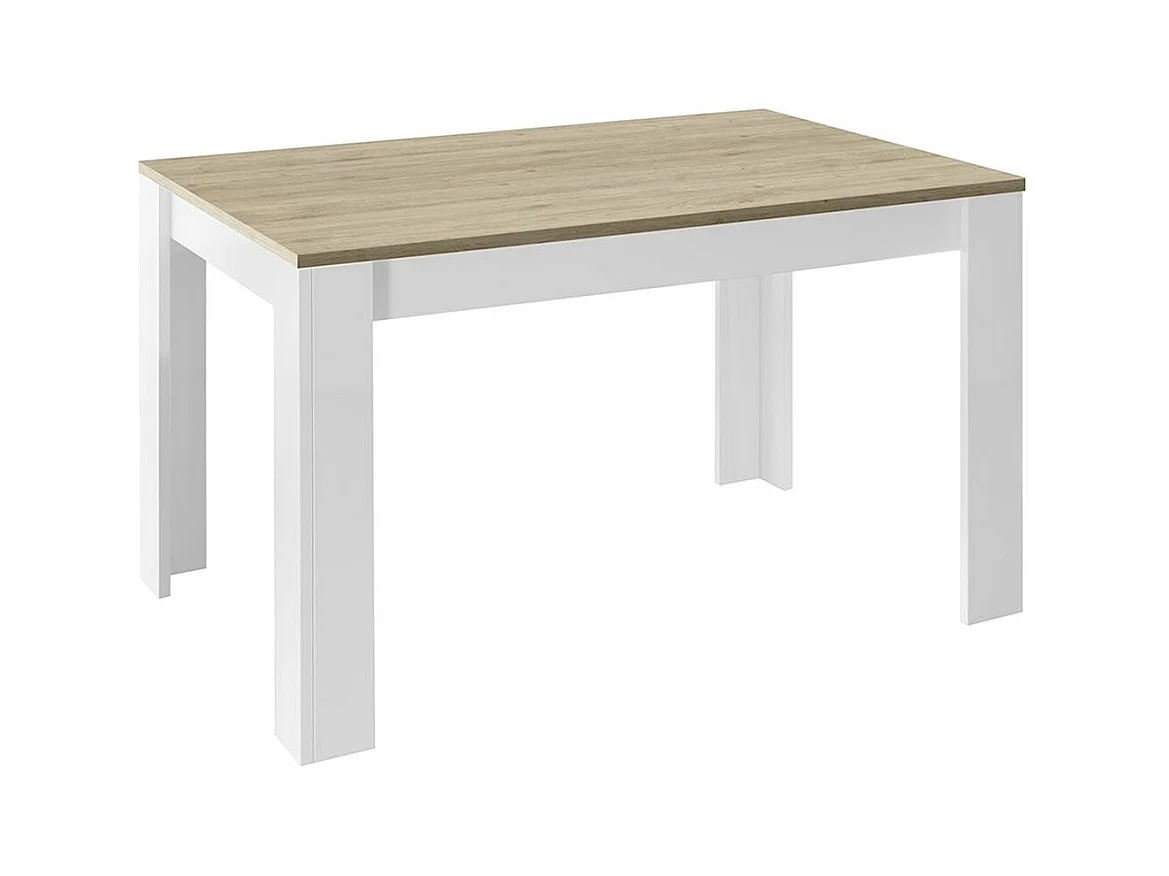 CADIZ - Table Repas Extensible Blanc Laqué Brillant Plateau Aspect Bois Cadiz