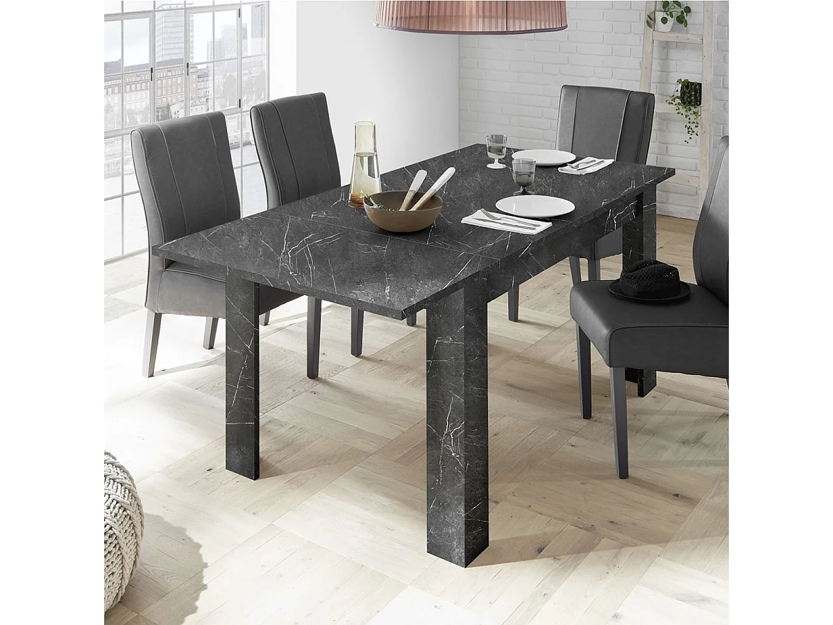 PIRALIA - Table Repas Extensible Aspect Marbre Gris Anthracite