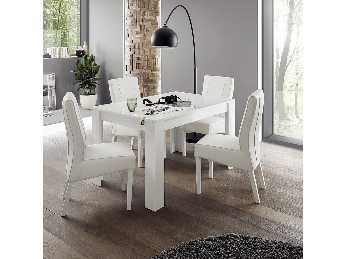 WEISS - Table Repas Extensible Blanc Laqué Brillant
