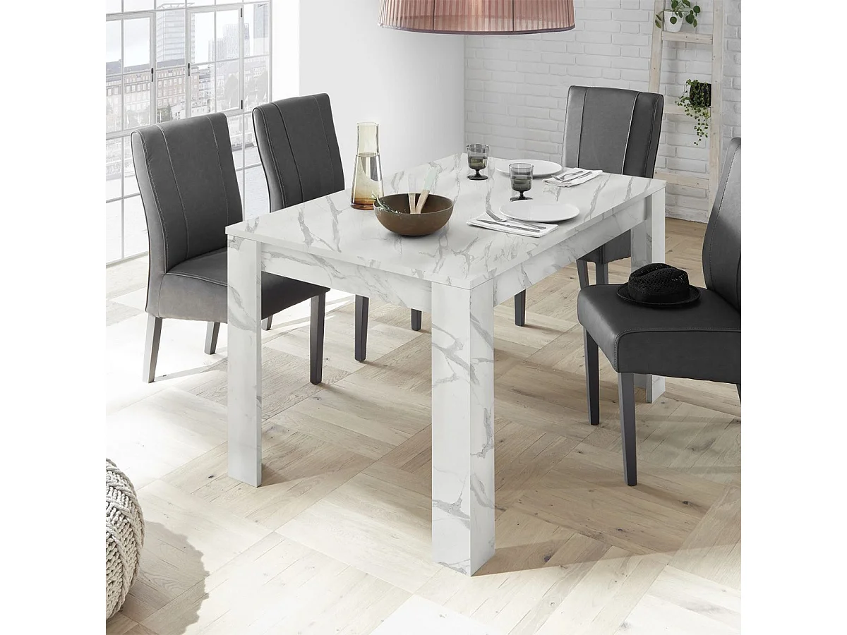 PIRALIA - Table Repas Extensible Aspect Marbre Blanc