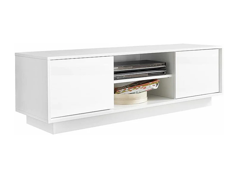 LYSIANE - Meuble TV 2 Portes Finition Blanc Laqué Brillant Weiss