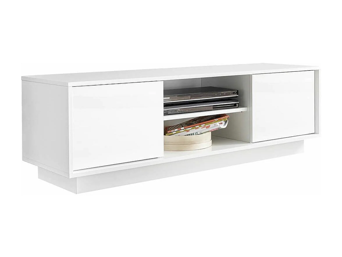 LYSIANE - Meuble TV 2 Portes Finition Blanc Laqué Brillant Weiss