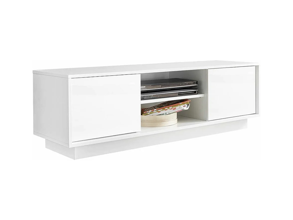 LYSIANE - Meuble TV 2 Portes Finition Blanc Laqué Brillant Weiss