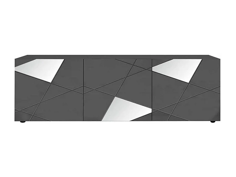 ORIANA - Meuble TV 3 Portes Finition Gris Carbone avec Sérigraphies et Miroirs