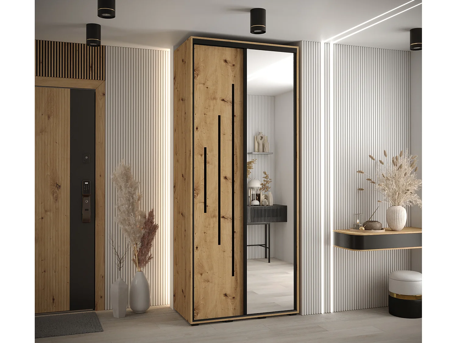 ARMADIO CON PORTE SCORREVOLI DAVOS 13 235,2/120/45 2 porta (Artisan/Artisan/Nero)