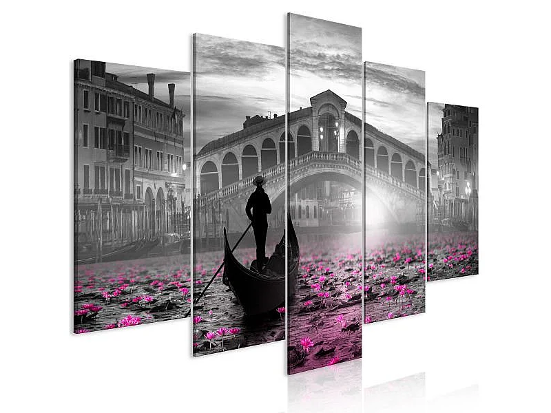 Tableau Villes Magic Venice (5 Parts) Wide Grey 100x50 cm