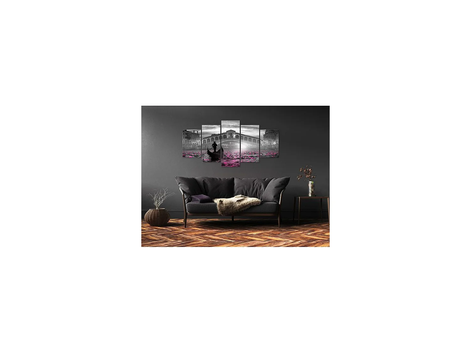 Tableau Villes Magic Venice (5 Parts) Wide Grey 100x50 cm