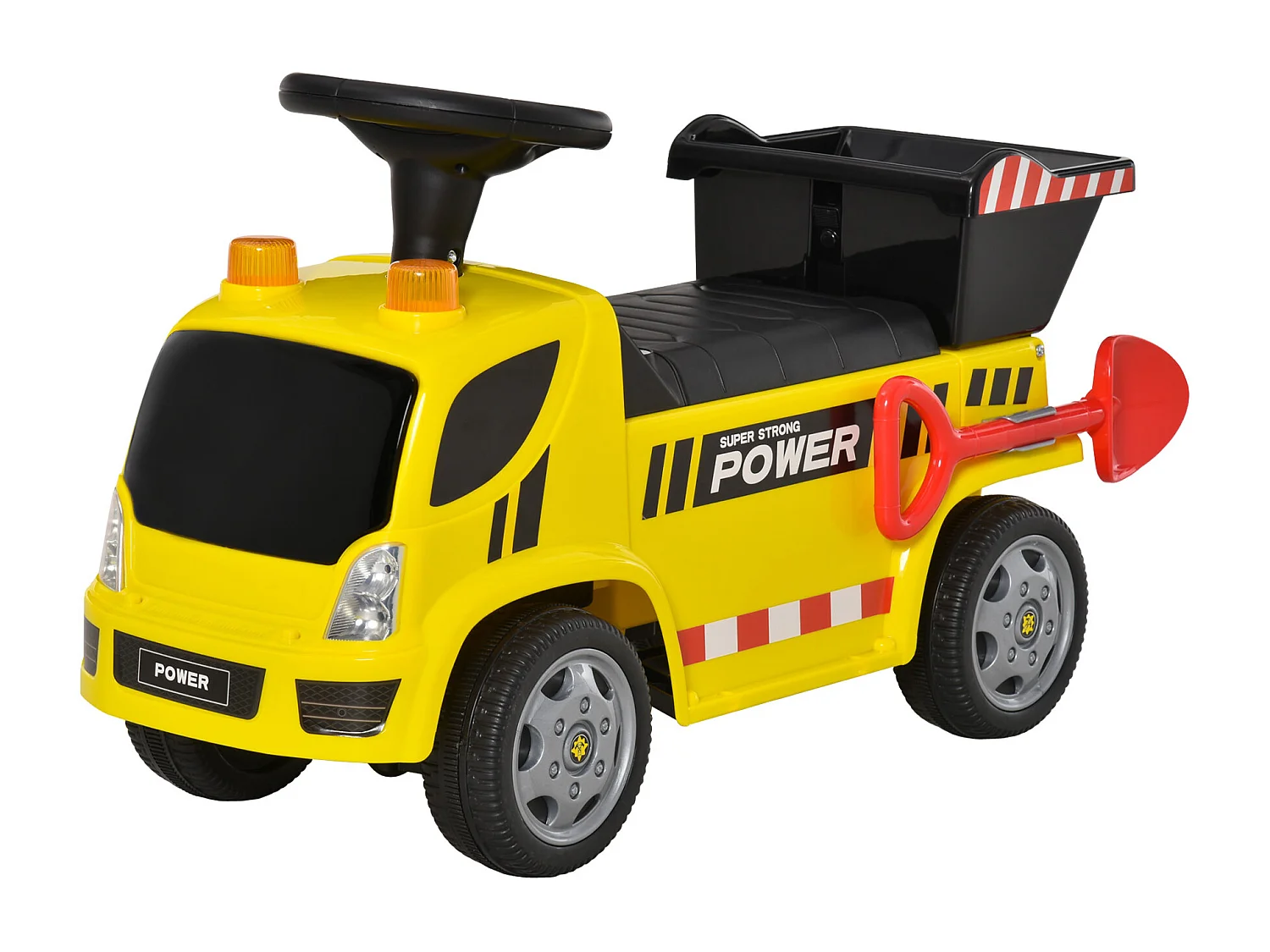 Porteur enfant camion 18-36 mois benne basculante pelle effets sonores lumineux noir jaune