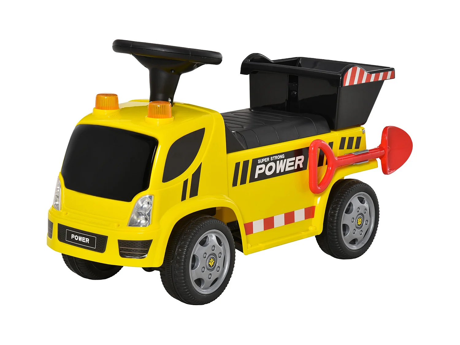 Porteur enfant camion 18-36 mois benne basculante pelle effets sonores lumineux noir jaune