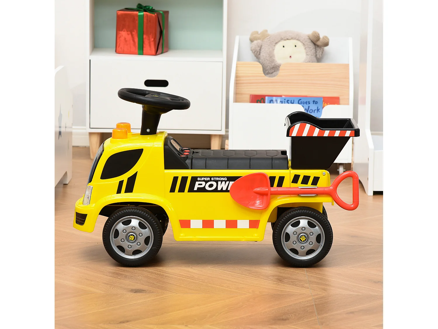 Porteur enfant camion 18-36 mois benne basculante pelle effets sonores lumineux noir jaune