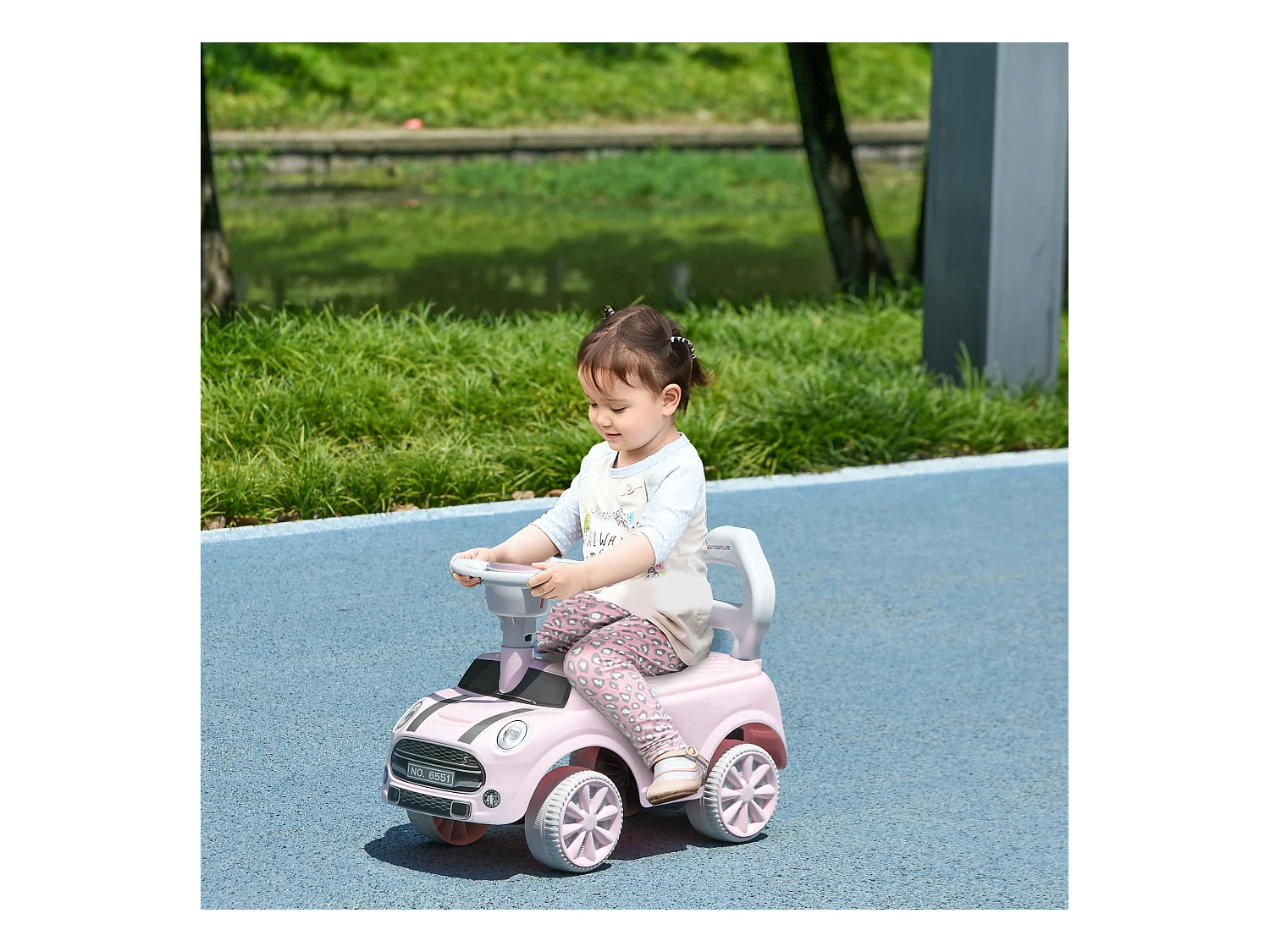 Porteur enfants 18-36 Mois volant klaxon et butée anti-bascule 53x25x35 cm rose