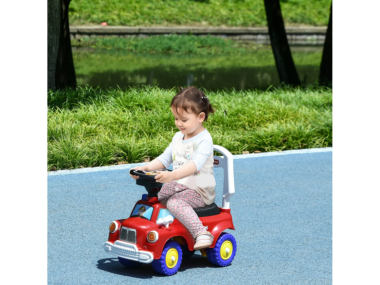 Porteur trotteur enfants véhicule à pousser camion de pompier 18-36 mois - Coffre phares musique - rouge