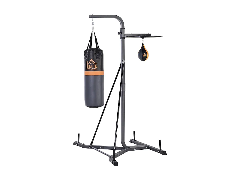 Portique sac de frappe plateforme station de boxe complète avec sac de frappe + poire de vitesse hauteur réglable 5 niveaux pompe à air fournie acier noir gris