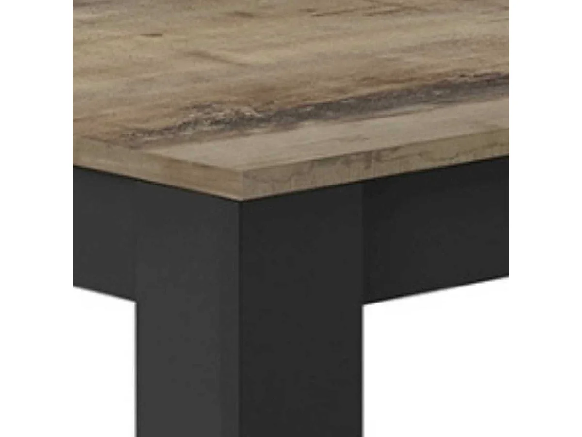 OTELLO - Table Repas 180cm Noir Mat Plateau Aspect Bois Antik